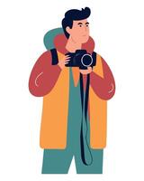 Man with camera in hand, illustration vector