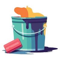 A bucket with paint and a paintbrush vector