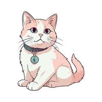 A cartoon cat with a collar and a green tag vector
