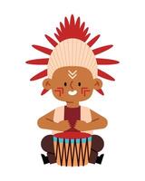 A cartoon character with a red headdress and a drum vector