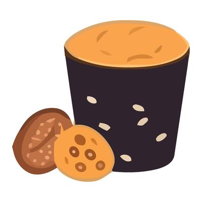 A cup of coffee and nuts on a white background