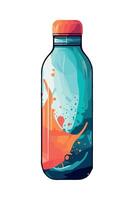A bottle with a splash of water and orange paint vector