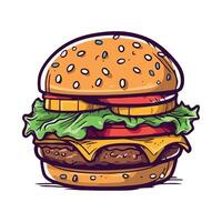 A hamburger with lettuce, cheese and tomatoes vector