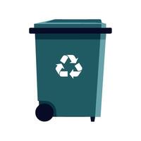 A green trash can with a recycling symbol on it vector