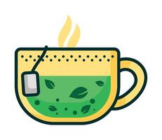 A cup of green tea with a tea bag in it vector