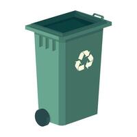 A green trash can with a recycling symbol on it vector