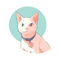 A white cat with a collar and a heart vector