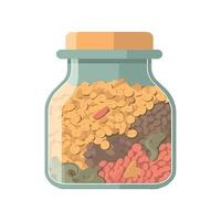 A jar full of cereal and nuts on a white background vector