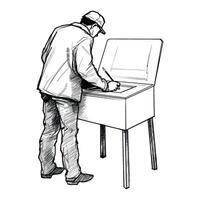 A man is standing in front of a voting box vector