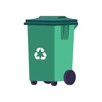 A green trash can with a recycling symbol on it vector