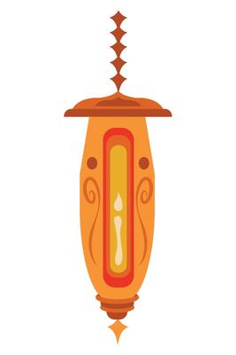 An orange lamp with a candle inside it