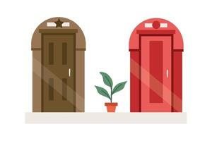 Two doors with a plant in front of them vector