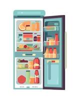 An open refrigerator with food inside vector