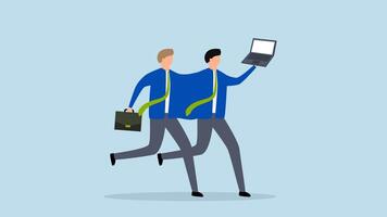 Job sharing in flexible work, 4k animation of two businessmen working together on the same computer video