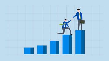 Manager support to achieve target, 4k animation of businessman support team member giving hand to help reach target. video