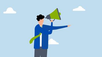 Manager authority, 4k animation of businessman rages shouting orders into a megaphone and pointing his finger. video