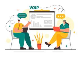 VOIP or Voice Over Internet Protocol with Telephony Scheme Technology and Network Phone Call Software in Flat Background vector