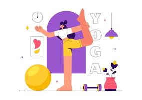 Yoga and Meditation Practices featuring a Girl Exercising for Health Benefits in a Flat Style Cartoon Background vector