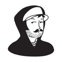 A black and white drawing of a man with a beard vector