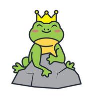 A cartoon frog with a crown sitting on a rock vector