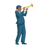 A man in a suit and hat is playing a trumpet vector