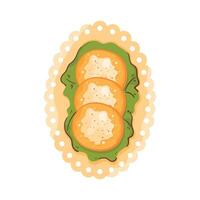 A plate with three pieces of food on it vector