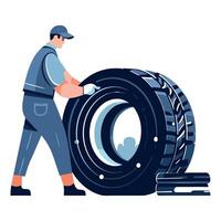 A man is working on a tire vector