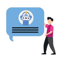 A man holding a speech bubble with a robot on it vector
