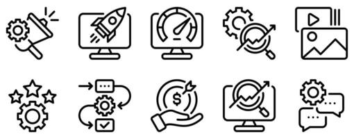 SEO and SEM Icon Set Strategic Line Style Collection for Digital Marketing vector