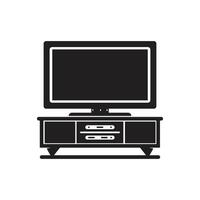 TV Stand silhouette on white background, hd TV icon vector