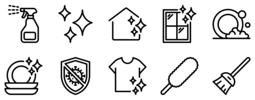 Cleaning Icon Set Tidy Line Style Collection for Housekeeping and Maintenance vector