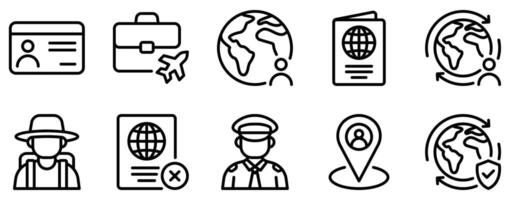 Immigration Icon Set Comprehensive Line Style Collection for Global Mobility vector