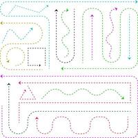 Dotted line arrows, clean dot style hand drawn doodle arrow set. Curve dotted lines, dashed lines arrow, set of dotted hand drawn doodle arrows isolated, split lines arrows. vector