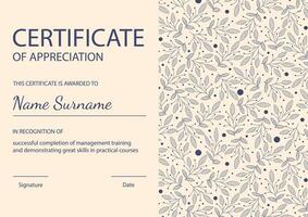 Diploma template. Certificate of appreciation template, flourish design vector