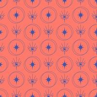 Mystical witchcraft oracle cartoon pattern. Seamless pattern with esoteric and space concept elements. vector