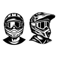 two motocross helmets, isolated on a white background. The design emphasizes bold lines and detailed shading, perfect for offroad and Supermoto themes. vector