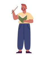 A man holding a book and pointing to it vector