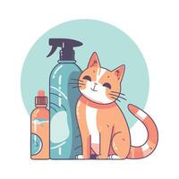 A cat and a bottle of cleaning spray vector