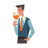 Man with a drink in his hand, cartoon character vector