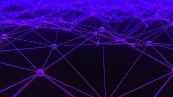 Purple 3d render abstract background plexus network is expanding on a black background. The animation is in slow motion and can be used for any project that needs a technological look video