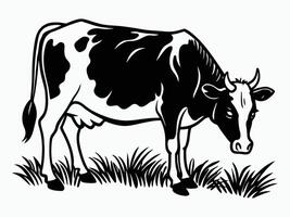 Pastoral Peace The Cow Grazing on the Grassland vector