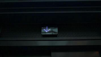 Digital elevator display showing arrow down, lift going down and up at mall, hotel or business center. Close up view. Technology and transportation concept video