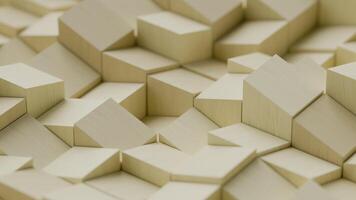 Abstract dynamic cubic looped wave of yellow wooden cubes blocks squares bricks 3D shapes moving up down seamless loop render animation modern design wallpaper many box cylinders presentation backdrop video