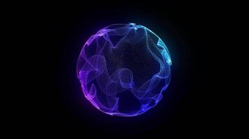 Pulsating orb of vibrant blue and purple light against a dark background. Magic Glowing Sphere. Colored Electric Plasma. Abstract visualization of cosmic energy or AI concept video