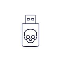 malware on usb drive line icon on white vector