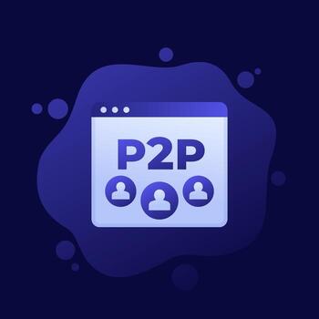 p2p icon, peer-to-peer decentralized system design vector