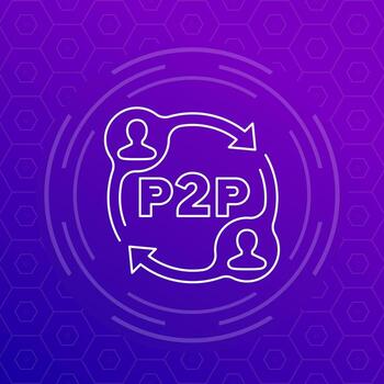p2p icon, peer-to-peer decentralized system line vector