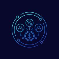 p2p loan icon, peer-to-peer lending linear design vector