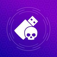 malware on usb drive icon, computer virus and cyber attacks vector