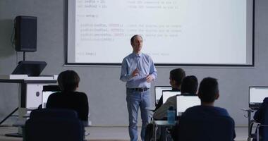 Programming And Coding Classes For Children, Professional Teacher Speaking In Front Of Pupils video